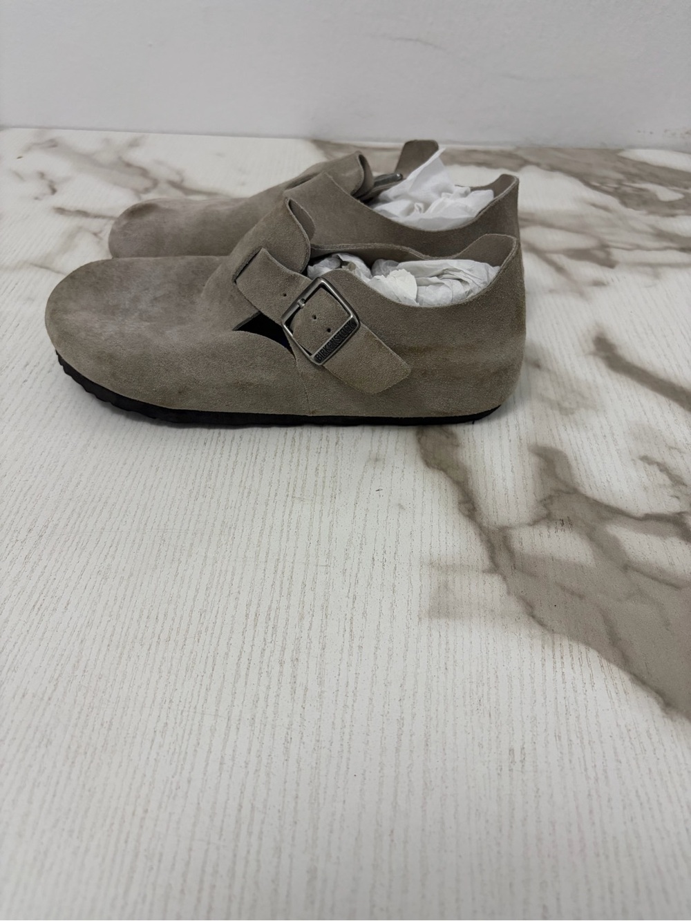 Birkenstock London Taupe Suede Clogs Shoes Womens Size EU 36 US 5-5.5 Buckle